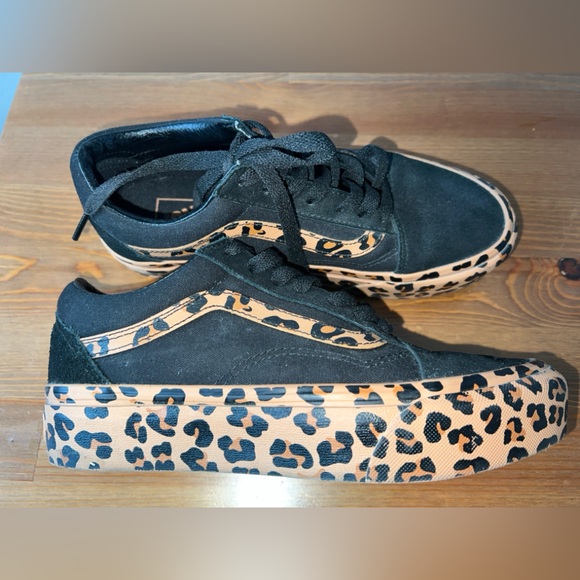 Vans Black and Tan Leopard Print Women's Sneakers - Picture 2 of 8